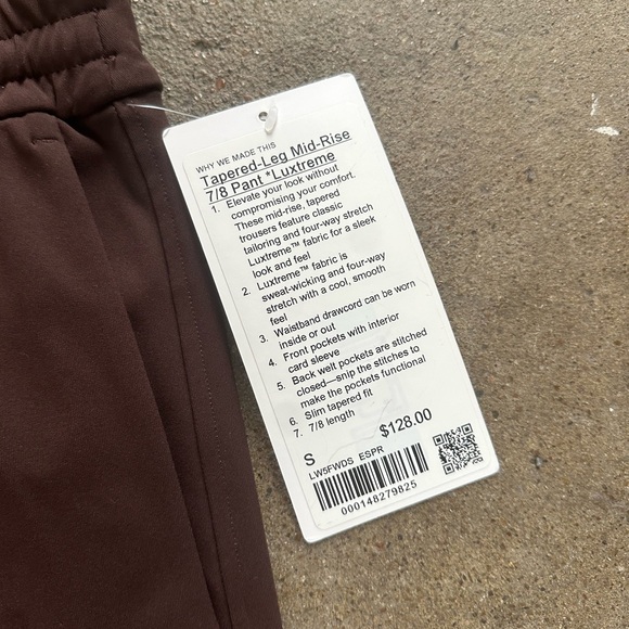 NWT Lululemon Tapered Leg Mid Rise Pant 7/8 Length Luxtreme Espresso Size Small - Picture 9 of 12